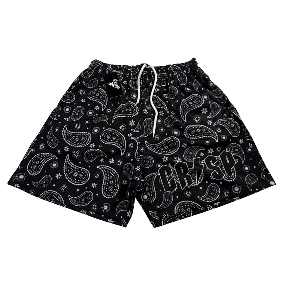 Crisp Lifestyle Paisley Bandana Mesh Shorts Black White Mens XL New